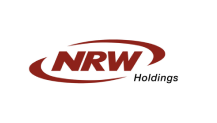 Logo showing "NRW Holdings" with "NRW" in bold red letters and "Holdings" in black. The letters are partially encircled by a sweeping red arc.
